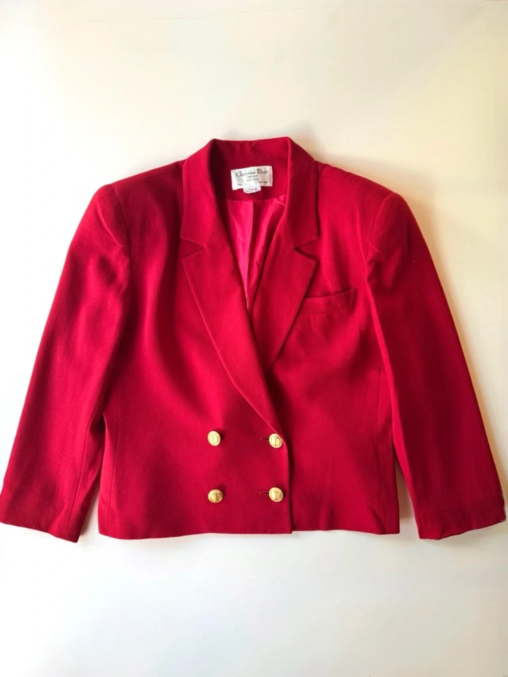 Vintage Christian Dior Red Wool Double-Breasted Blazer 12 P